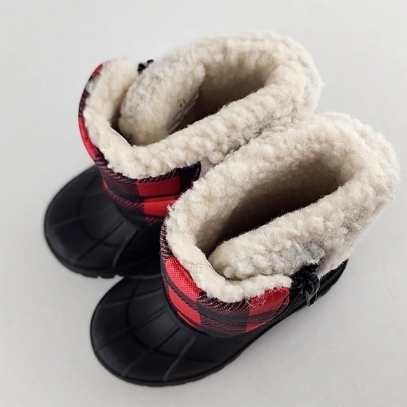HOT PAWS Youth Red Plaid Snow Boots Waterproof Insulated -30C Reflective Size 6 - Picture 3 of 16